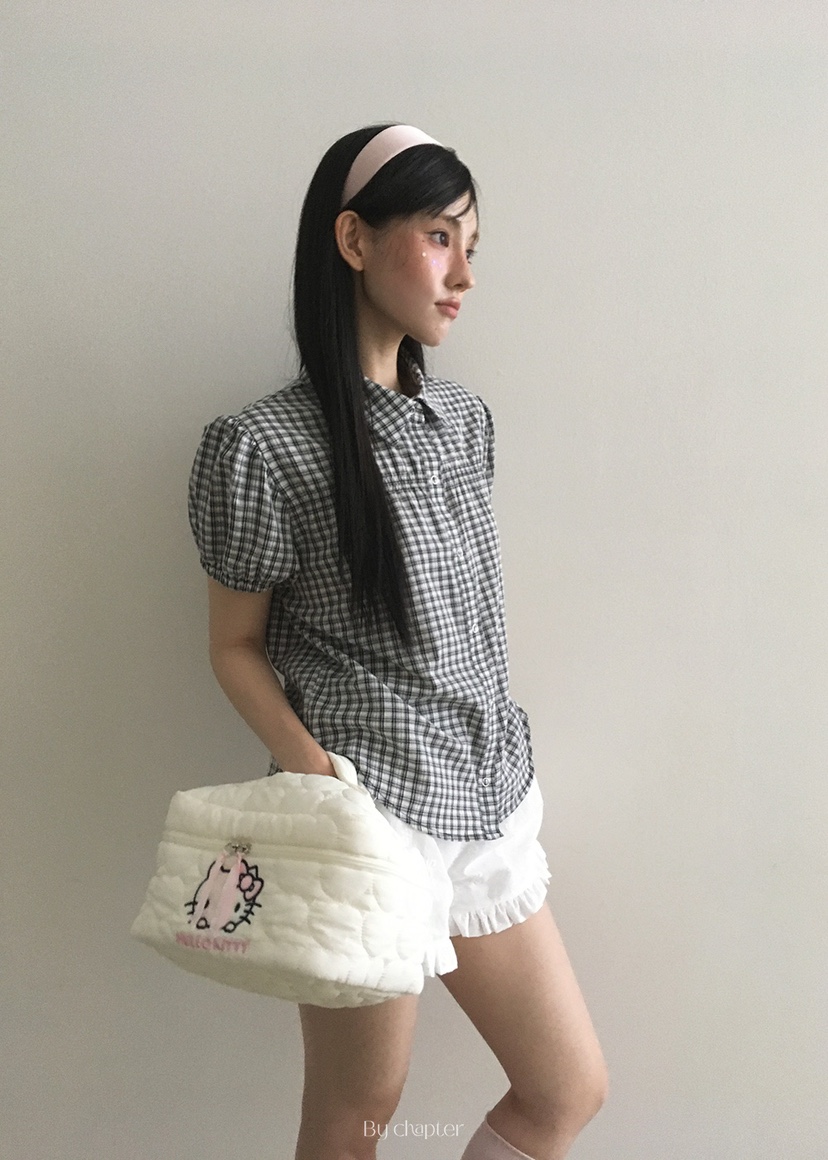BY CHAPTER韓國代購㊣女裝新品真品25春夏職業襯衫蕾絲衫格紋Chapter襯衫/蕾絲衫