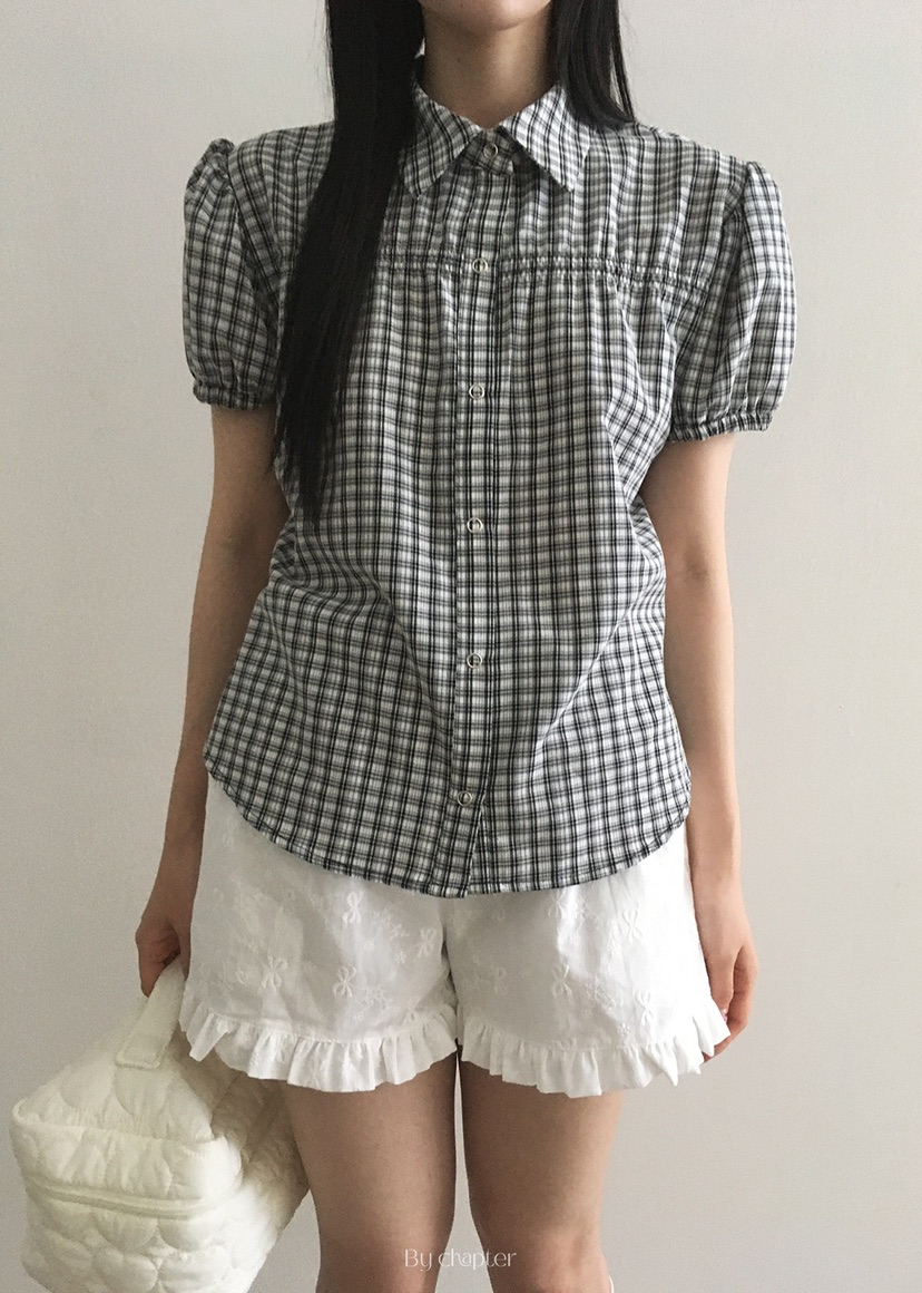 BY CHAPTER韓國代購㊣女裝新品真品25春夏職業襯衫蕾絲衫格紋Chapter襯衫/蕾絲衫圖色2