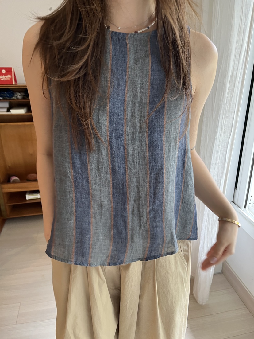 AT NOTE韓國代購㊣女士新款真品人氣休閑吊帶背心亞麻紐扣AT NOTE吊帶/背心