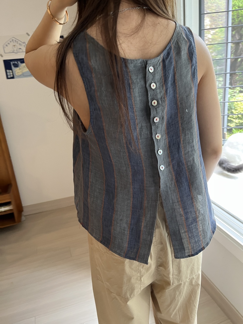 AT NOTE韓國代購㊣女士新款真品人氣休閑吊帶背心亞麻紐扣AT NOTE吊帶/背心