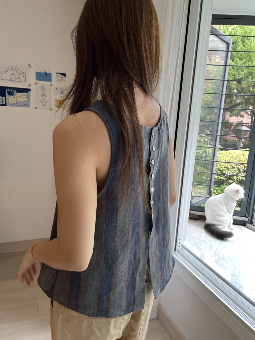 AT NOTE韓國代購㊣女士新款真品人氣休閑吊帶背心亞麻紐扣AT NOTE吊帶/背心