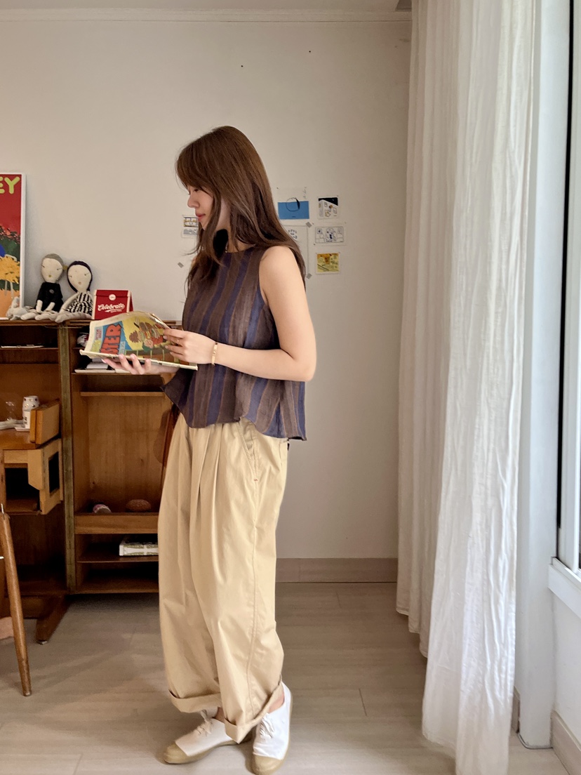AT NOTE韓國代購㊣女士新款真品人氣休閑吊帶背心亞麻紐扣AT NOTE吊帶/背心