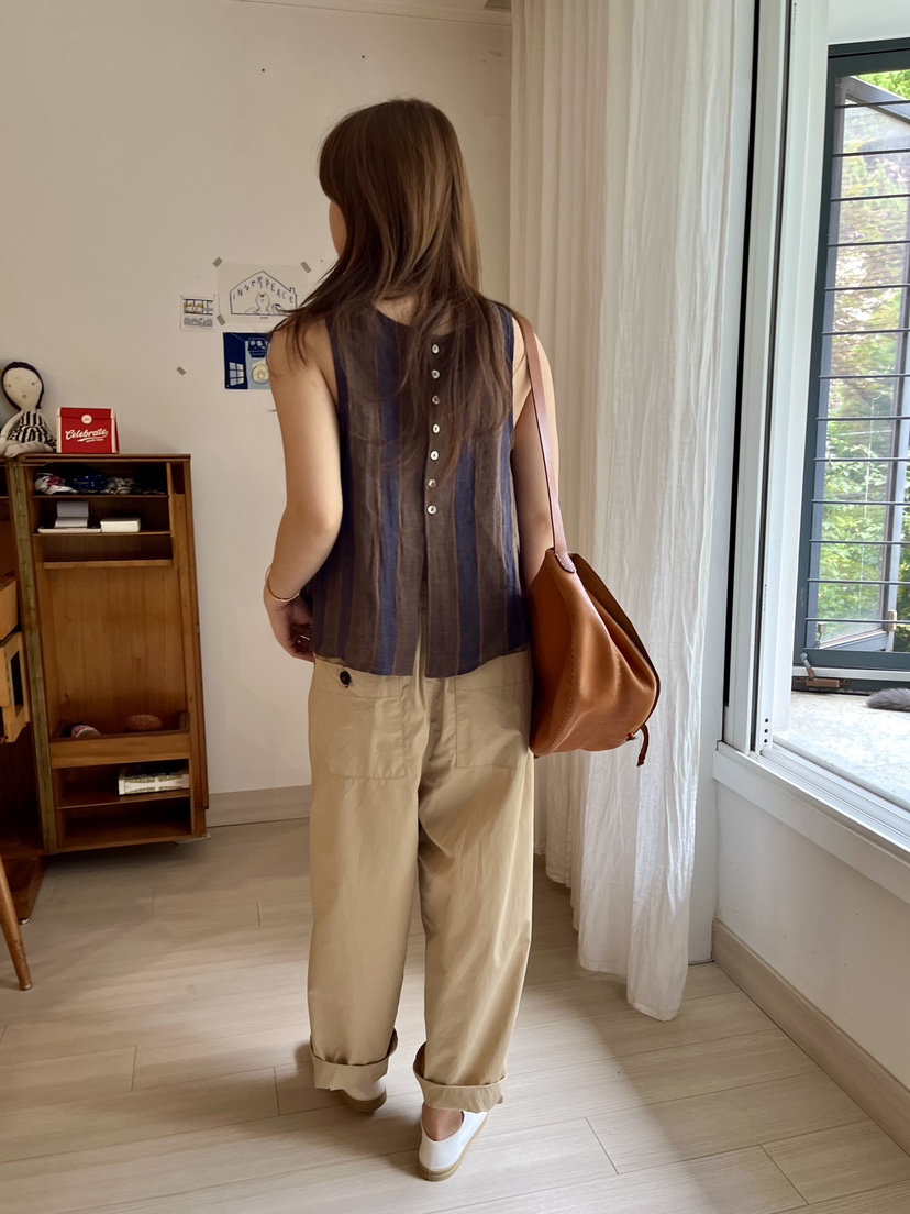 AT NOTE韓國代購㊣女士新款真品人氣休閑吊帶背心亞麻紐扣AT NOTE吊帶/背心