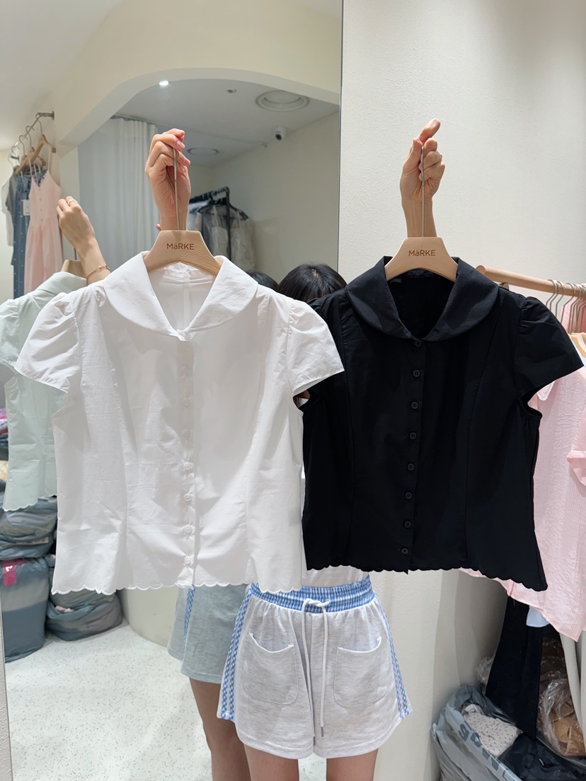 MARKE-P韓國代購㊣女士新款25春夏真品人氣襯衫蕾絲衫刺繡MARKE-P襯衫/蕾絲衫