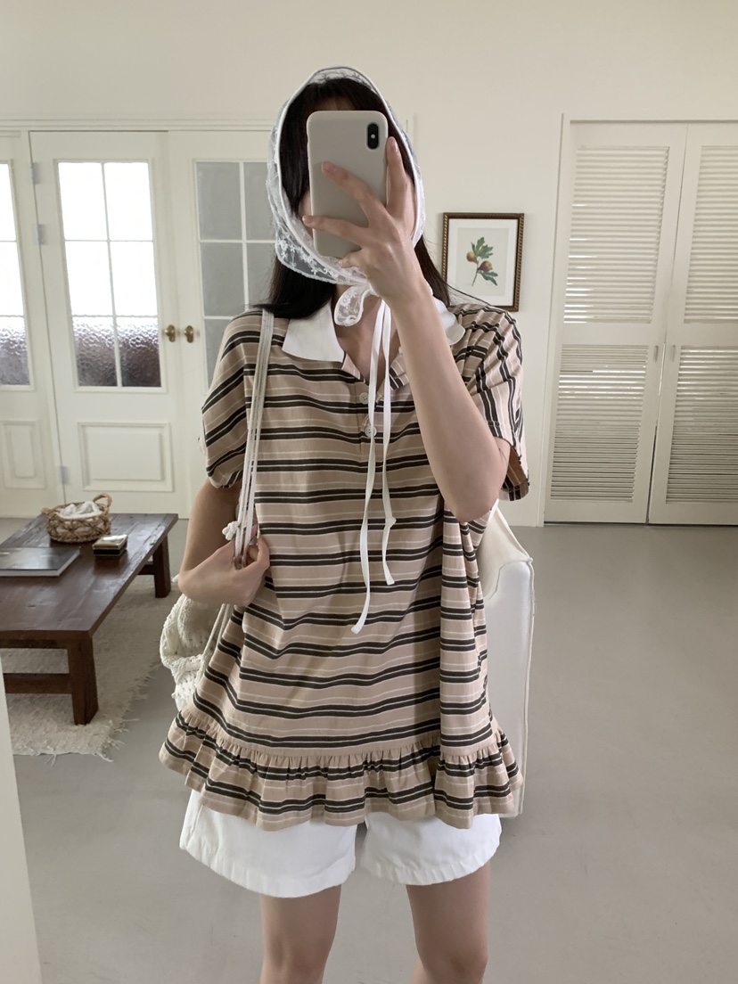 FRILL-T韓國代購㊣女裝新品人氣時尚職業推薦休閑熱賣真品T恤FRILL-TT恤