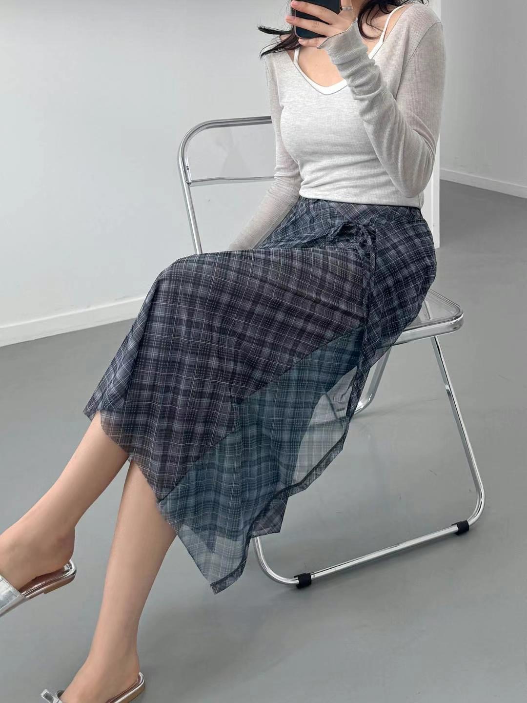 RUNWAY韓國直郵㊣女裝新品推薦25春夏熱賣職業長裙格紋紐扣RUNWAY-OT長裙
