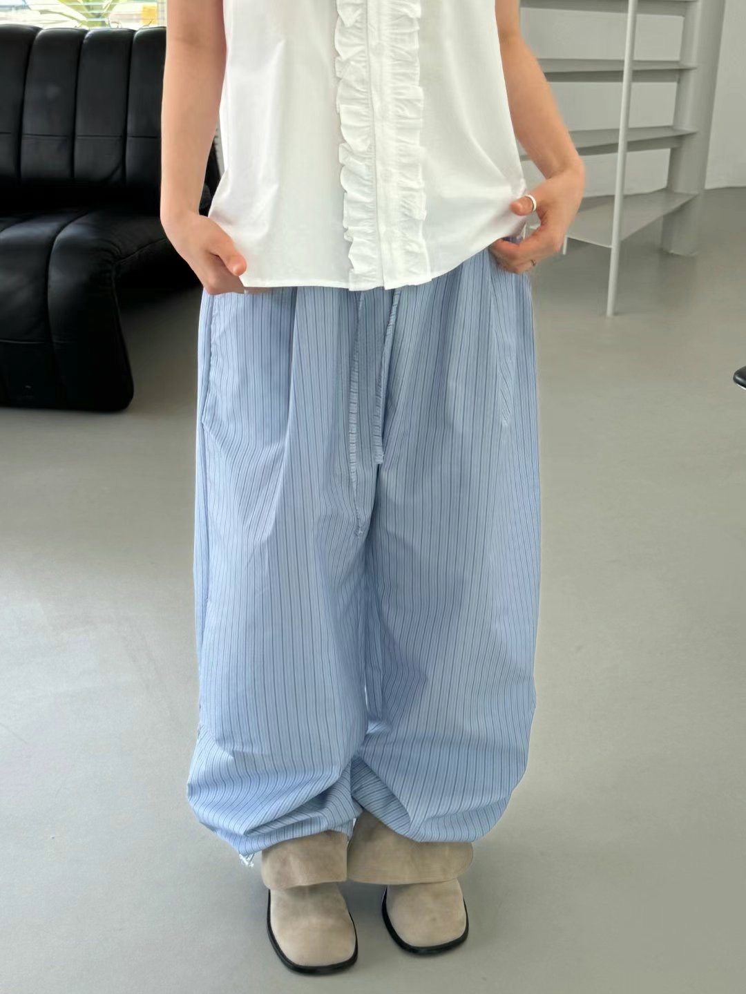 FAVOURED東大門㊣代購女裝新品推薦熱賣職業25春夏休閑褲條紋FAVOURED休閑褲圖色2