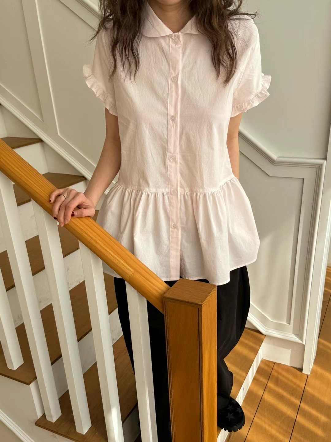 FAVOURED韓國代購㊣女裝新品25春夏熱賣職業襯衫蕾絲衫荷葉邊FAVOURED襯衫/蕾絲衫