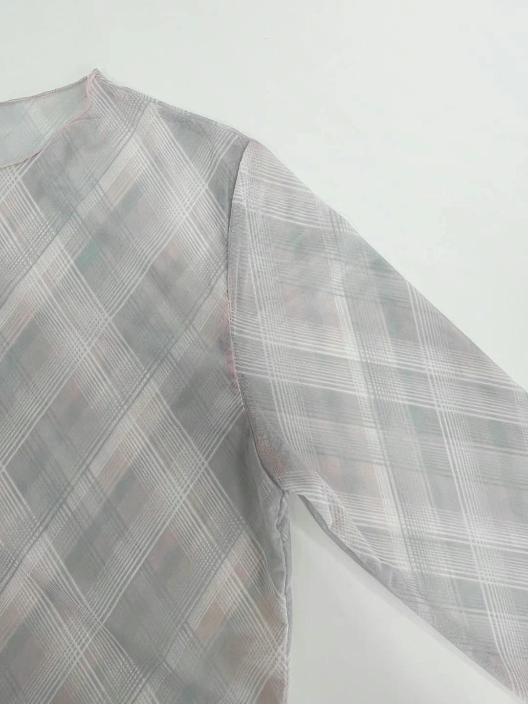 RUNWAY東大門㊣代購女裝新品職業人氣真品長袖T恤網眼格紋透明RUNWAY-OT長袖T恤