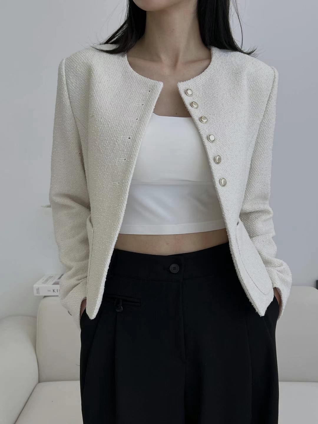 RUNWAY東大門㊣實拍女裝新品熱賣25春夏真品職業夾克花呢羅紋RUNWAY-OT夾克