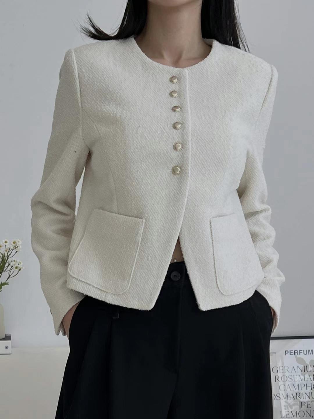 RUNWAY東大門㊣實拍女裝新品熱賣25春夏真品職業夾克花呢羅紋RUNWAY-OT夾克