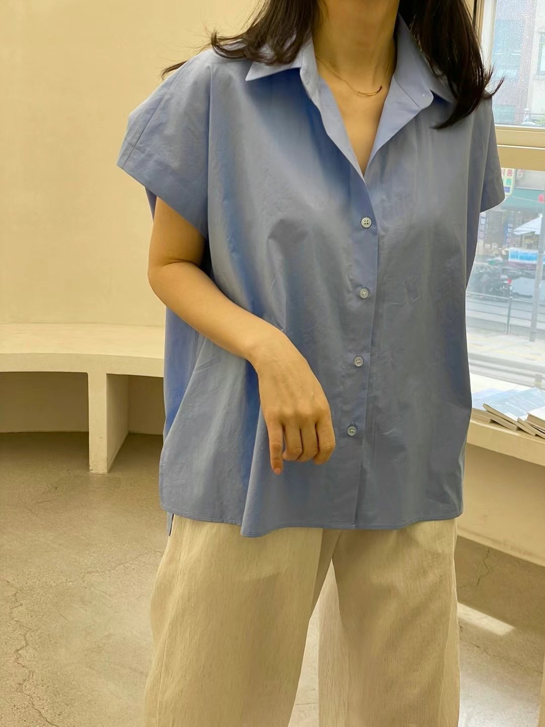1mm韓國直郵㊣女裝新品推薦人氣25春夏休閑時尚職業襯衫蕾絲衫1mm襯衫/蕾絲衫圖色2