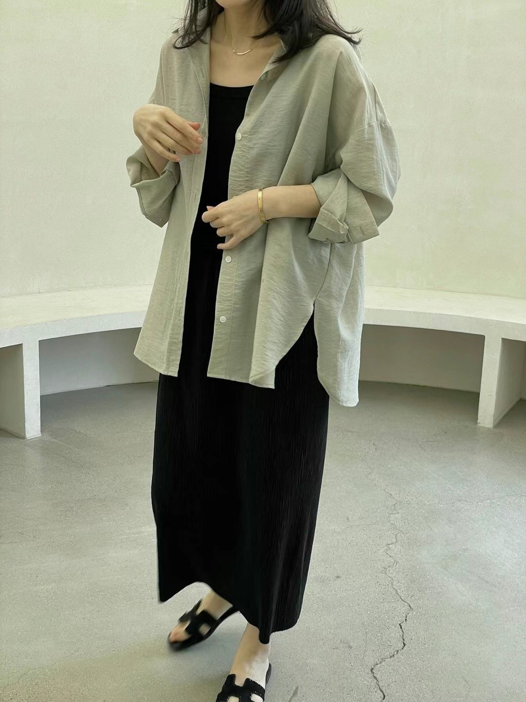 1mm東大門㊣代購女裝新品25春夏人氣真品時尚襯衫蕾絲衫亞麻1mm襯衫/蕾絲衫