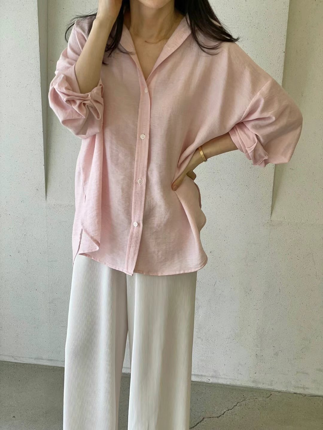 1mm東大門㊣代購女裝新品25春夏人氣真品時尚襯衫蕾絲衫亞麻1mm襯衫/蕾絲衫