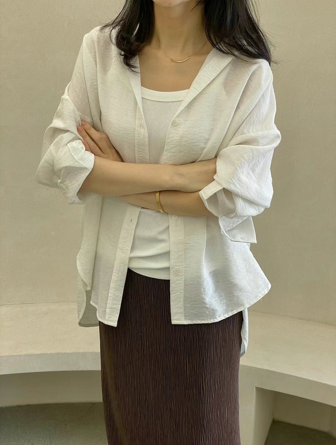 1mm東大門㊣代購女裝新品25春夏人氣真品時尚襯衫蕾絲衫亞麻1mm襯衫/蕾絲衫圖色2