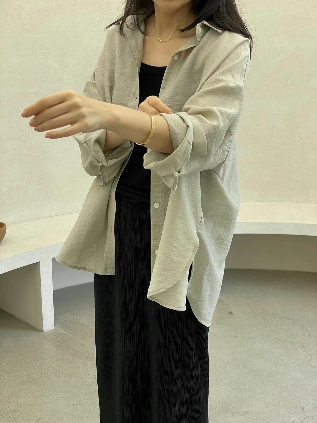 1mm東大門㊣代購女裝新品25春夏人氣真品時尚襯衫蕾絲衫亞麻1mm襯衫/蕾絲衫圖色3