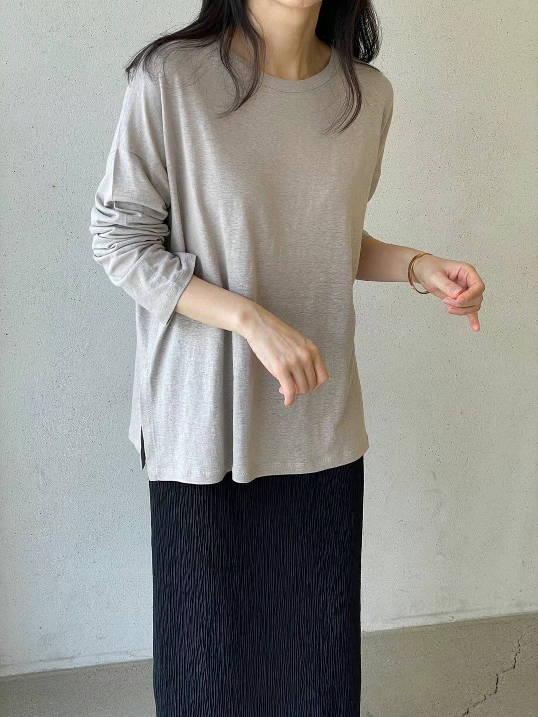 1mm東大門㊣實拍女士新品25春夏職業推薦休閑時尚長袖T恤亞麻1mm長袖T恤