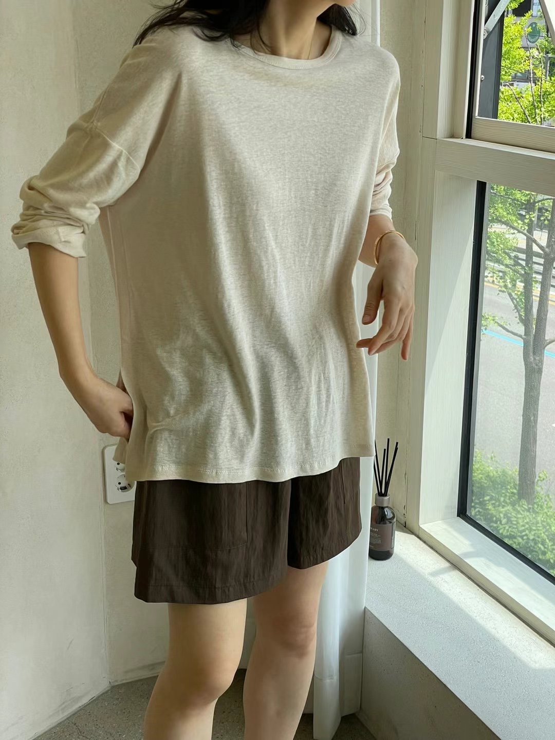 1mm東大門㊣實拍女士新品25春夏職業推薦休閑時尚長袖T恤亞麻1mm長袖T恤圖色3