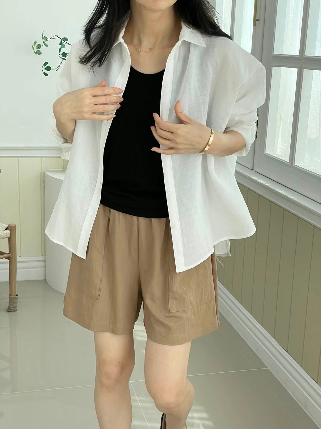 1mm東大門㊣實拍女裝新品25春夏休閑時尚推薦襯衫蕾絲衫亞麻1mm襯衫/蕾絲衫
