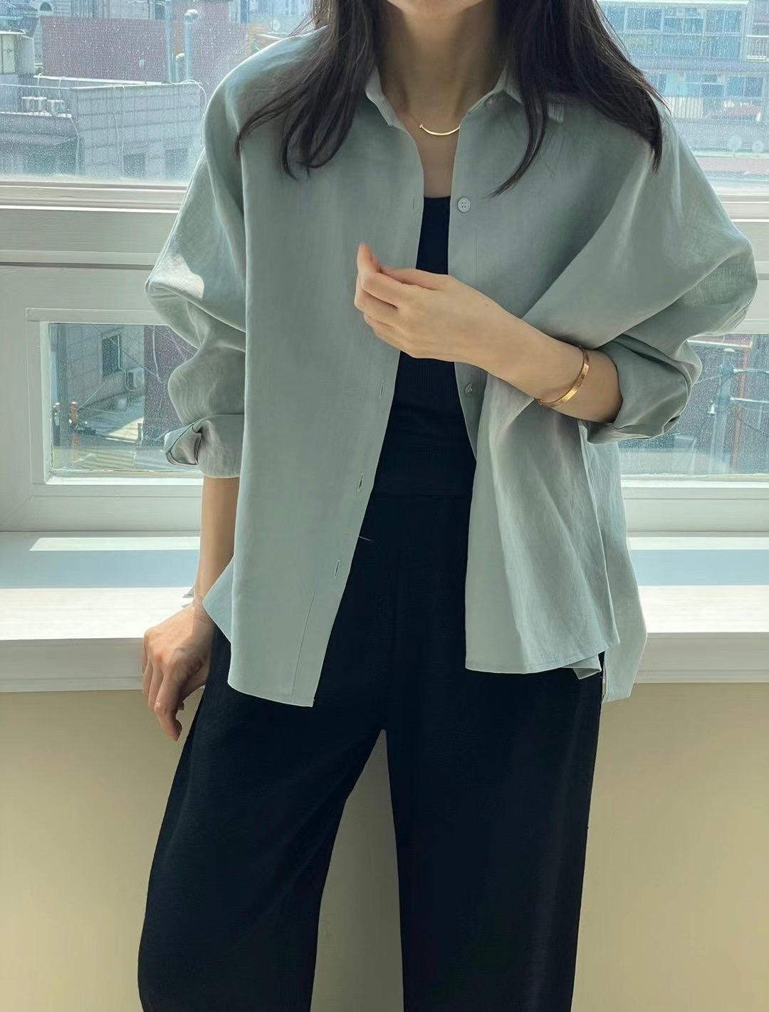 1mm東大門㊣實拍女裝新品25春夏休閑時尚推薦襯衫蕾絲衫亞麻1mm襯衫/蕾絲衫圖色2