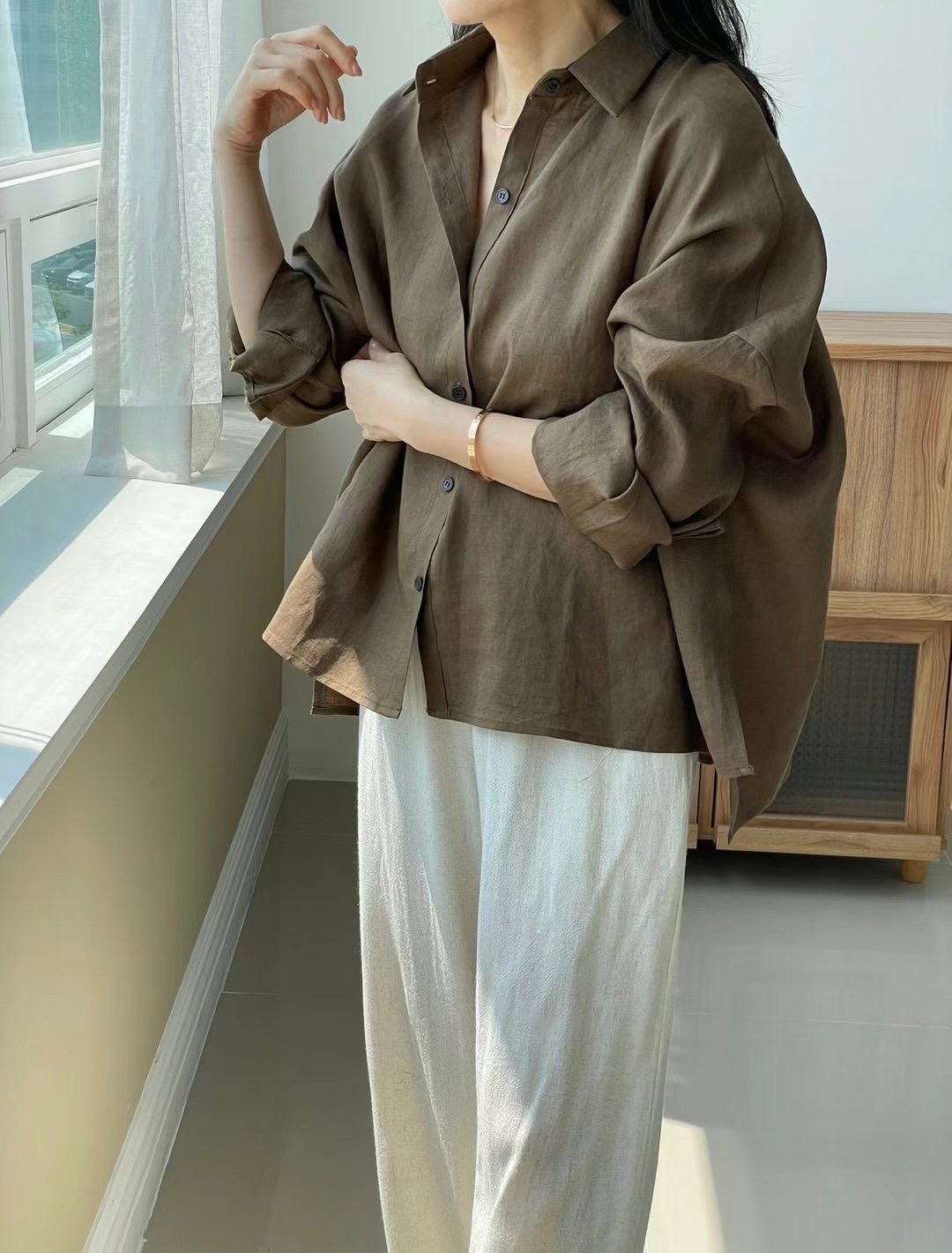 1mm東大門㊣實拍女裝新品25春夏休閑時尚推薦襯衫蕾絲衫亞麻1mm襯衫/蕾絲衫圖色3