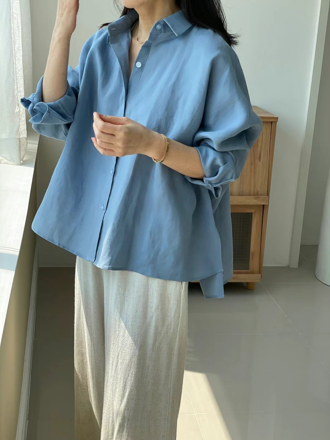 1mm東大門㊣實拍女裝新品25春夏休閑時尚推薦襯衫蕾絲衫亞麻1mm襯衫/蕾絲衫圖色4