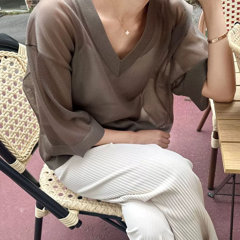 PRIVIE東大門㊣直郵女裝新品25春夏時尚推薦職業人氣針織衫V領PRIVIE針織衫圖色4