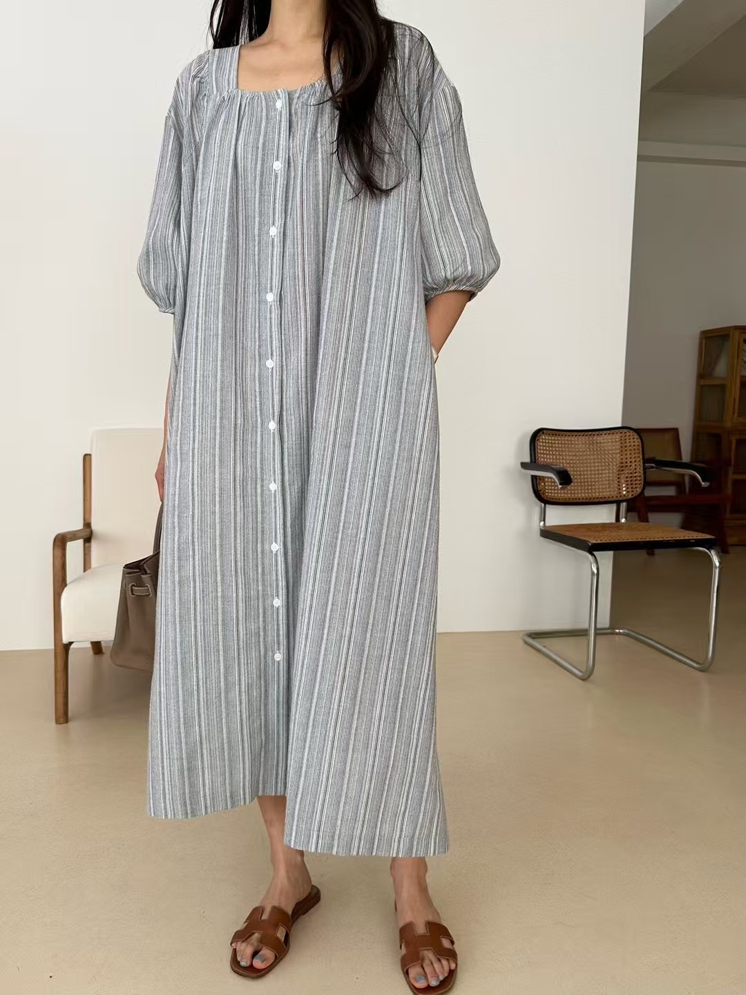 KIND-카인드-OT韓國代購㊣女裝新品25春夏職業連衣裙條紋KIND-ot連衣裙圖色1