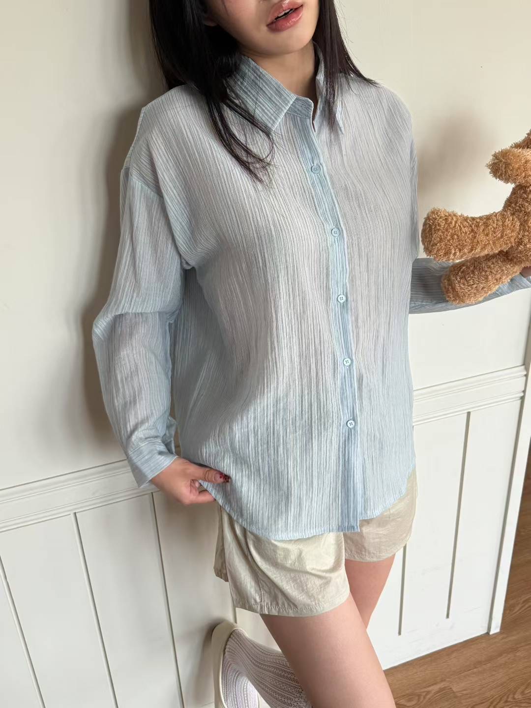 ONTHEMOOD東大門㊣實拍女士新品25春夏熱賣時尚推薦襯衫蕾絲衫RIPPLE襯衫/蕾絲衫圖色1