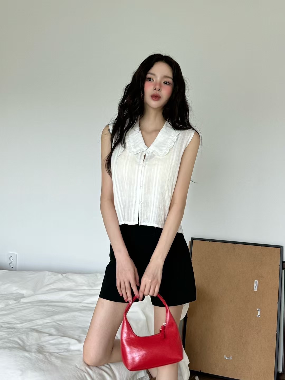 ONTHEMOOD韓國直郵㊣女士新品真品休閑時尚人氣職業襯衫蕾絲衫RIPPLE襯衫/蕾絲衫