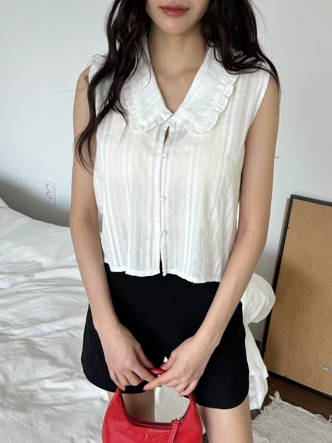 ONTHEMOOD韓國直郵㊣女士新品真品休閑時尚人氣職業襯衫蕾絲衫RIPPLE襯衫/蕾絲衫圖色2