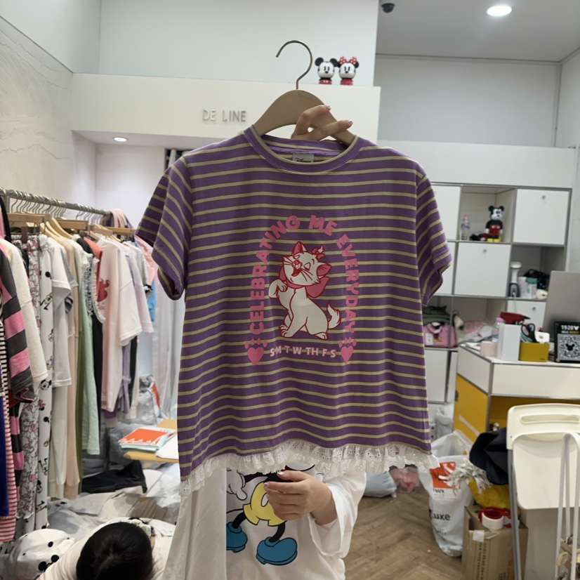 DE LINE韓國代購㊣女士新款休閑推薦職業25春夏時尚真品T恤DE LINET恤圖色2