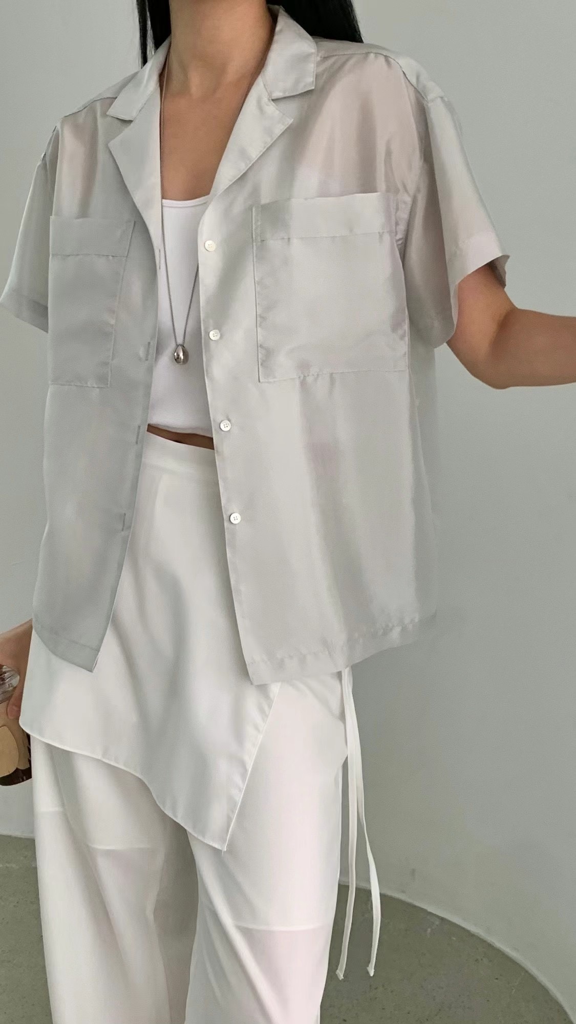 FLAT WHITE東大門㊣直郵女裝新款職業休閑推薦25春夏襯衫蕾絲衫FLAT WHITE襯衫/蕾絲衫圖色1