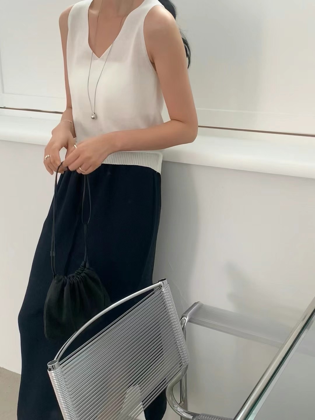 FLAT WHITE韓國代購㊣女裝新款時尚職業25春夏休閑吊帶背心FLAT WHITE吊帶/背心