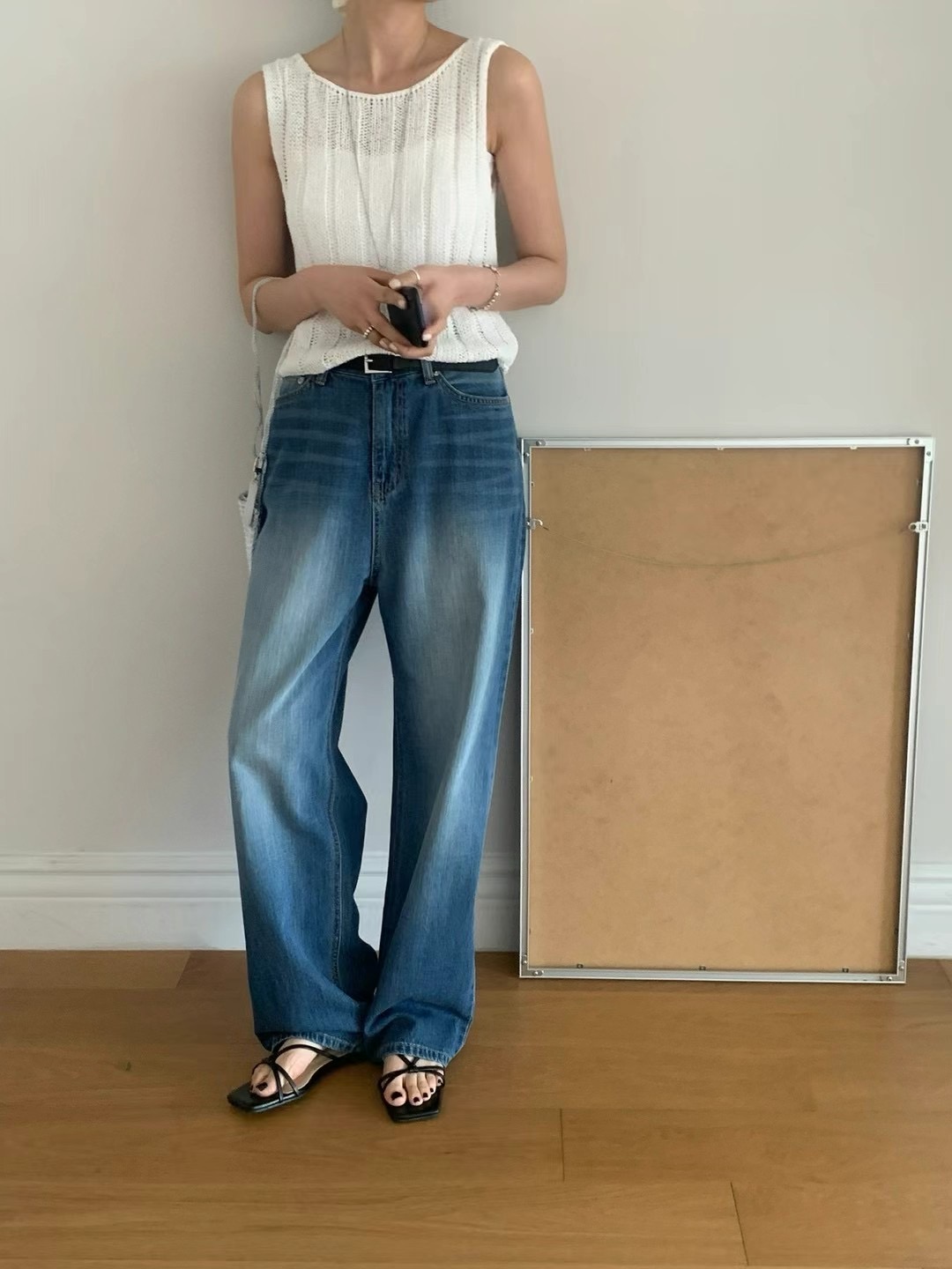 FLAT WHITE東大門㊣代購女士新款時尚熱賣職業牛仔褲不含腰帶FLAT WHITE牛仔褲圖色1