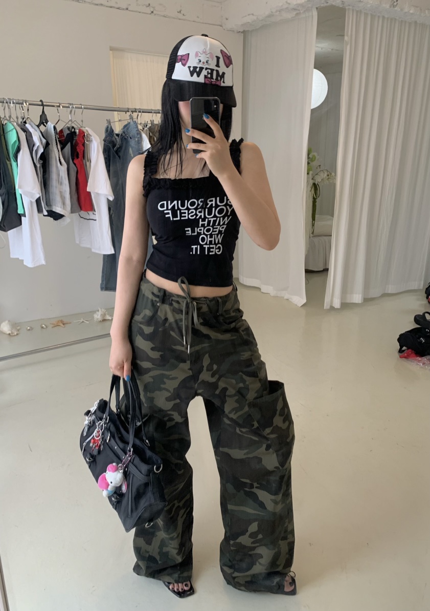 SEOLO東大門㊣直郵女裝新款推薦時尚人氣休閑休閑褲口袋迷彩Seolo seoul休閑褲