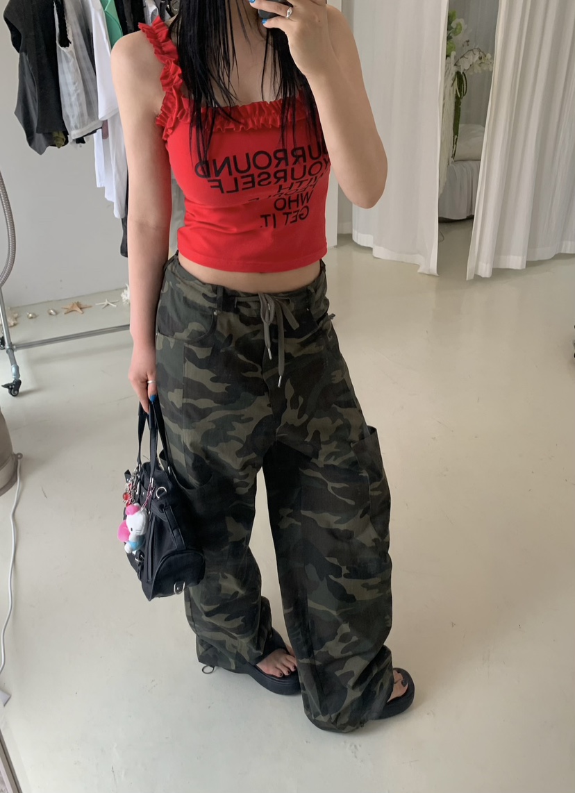SEOLO東大門㊣直郵女裝新款推薦時尚人氣休閑休閑褲口袋迷彩Seolo seoul休閑褲