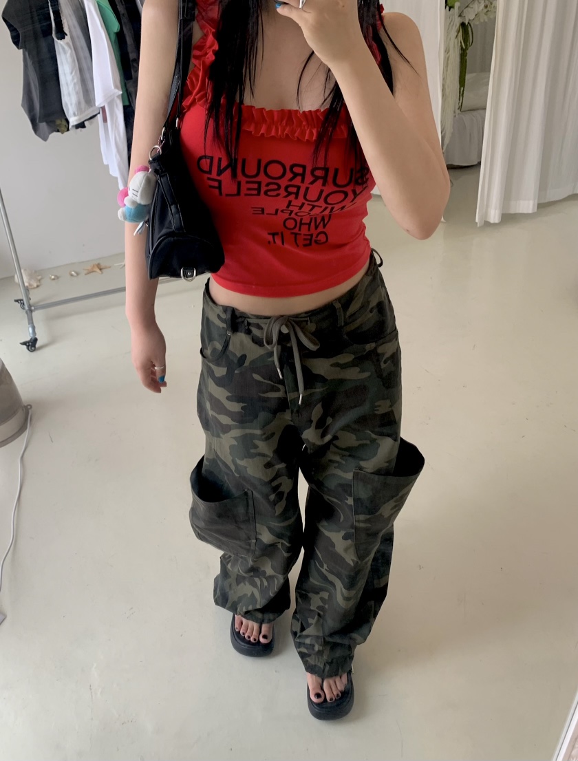 SEOLO東大門㊣直郵女裝新款推薦時尚人氣休閑休閑褲口袋迷彩Seolo seoul休閑褲