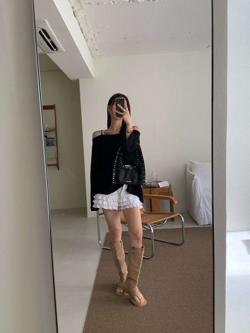 REVE CITE-L東大門㊣代購女裝新品時尚人氣25春夏短褲荷葉邊REVE CITE短褲