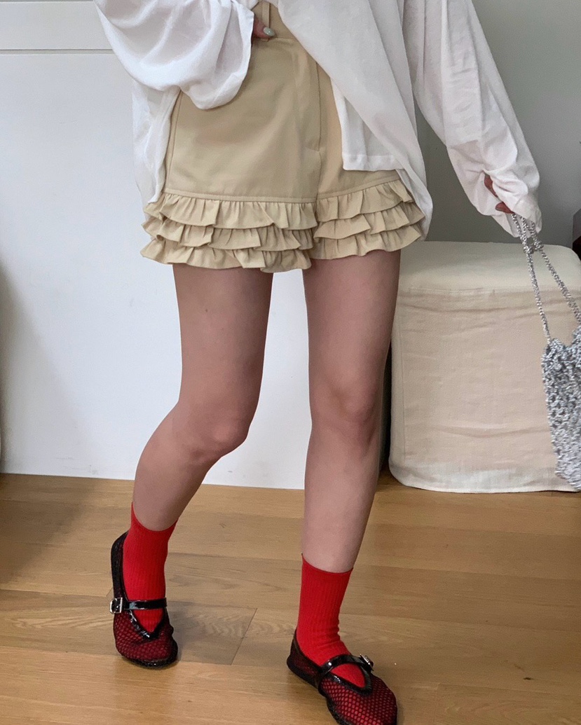 REVE CITE-L東大門㊣代購女裝新品時尚人氣25春夏短褲荷葉邊REVE CITE短褲
