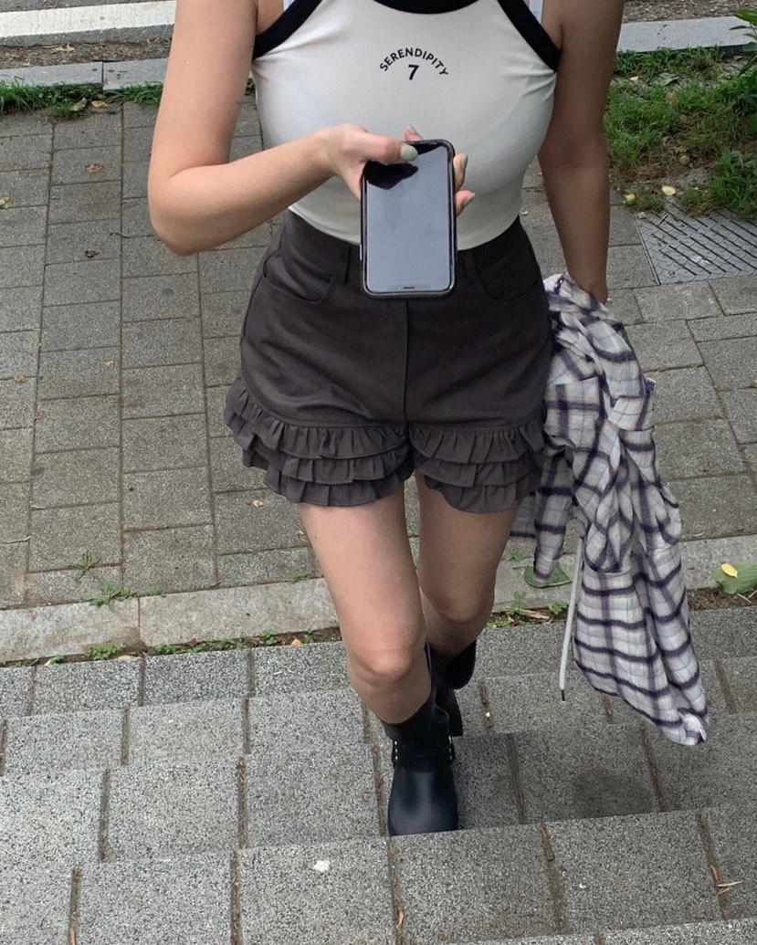 REVE CITE-L東大門㊣代購女裝新品時尚人氣25春夏短褲荷葉邊REVE CITE短褲