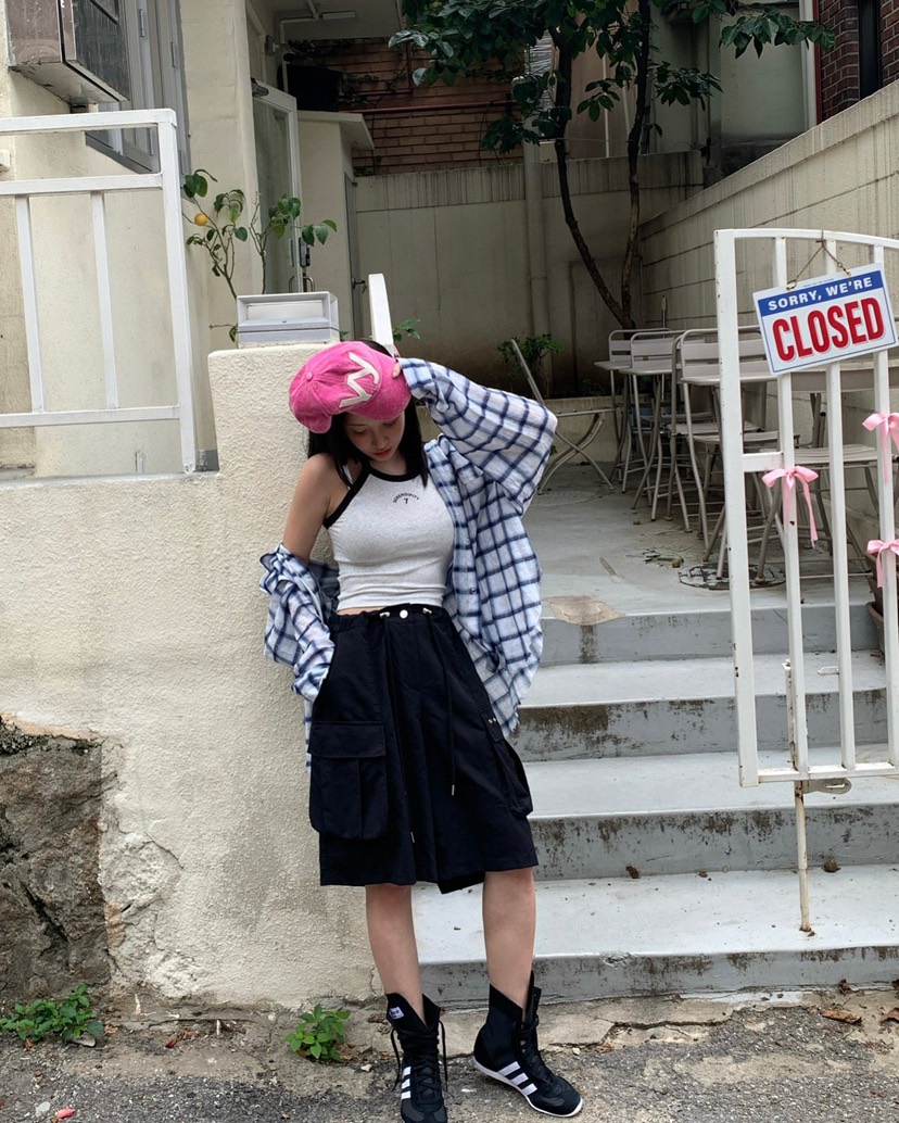 REVE CITE-L東大門㊣直郵女士新款休閑襯衫蕾絲衫格紋連帽REVE CITE襯衫/蕾絲衫