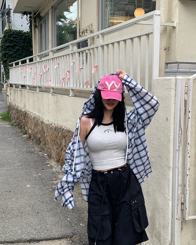 REVE CITE-L東大門㊣直郵女士新款休閑襯衫蕾絲衫格紋連帽REVE CITE襯衫/蕾絲衫