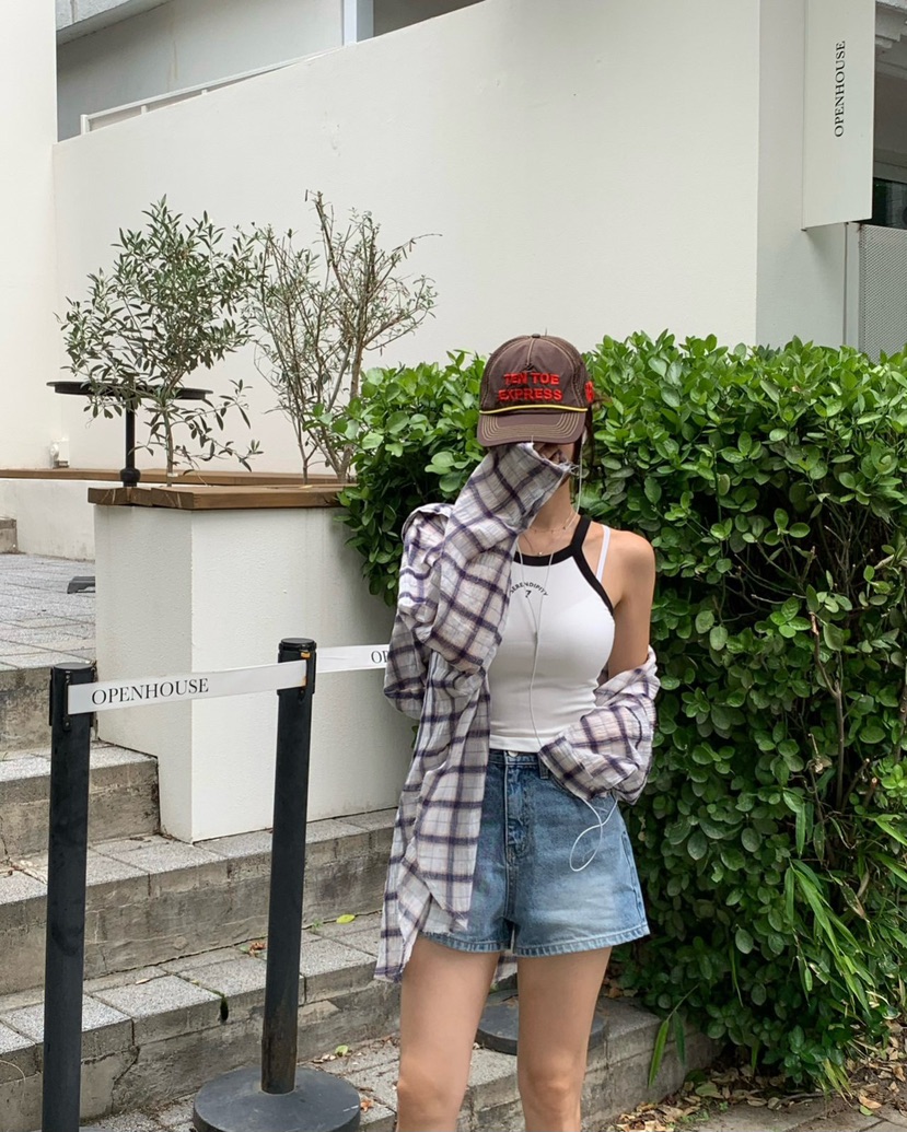 REVE CITE-L東大門㊣直郵女士新款休閑襯衫蕾絲衫格紋連帽REVE CITE襯衫/蕾絲衫