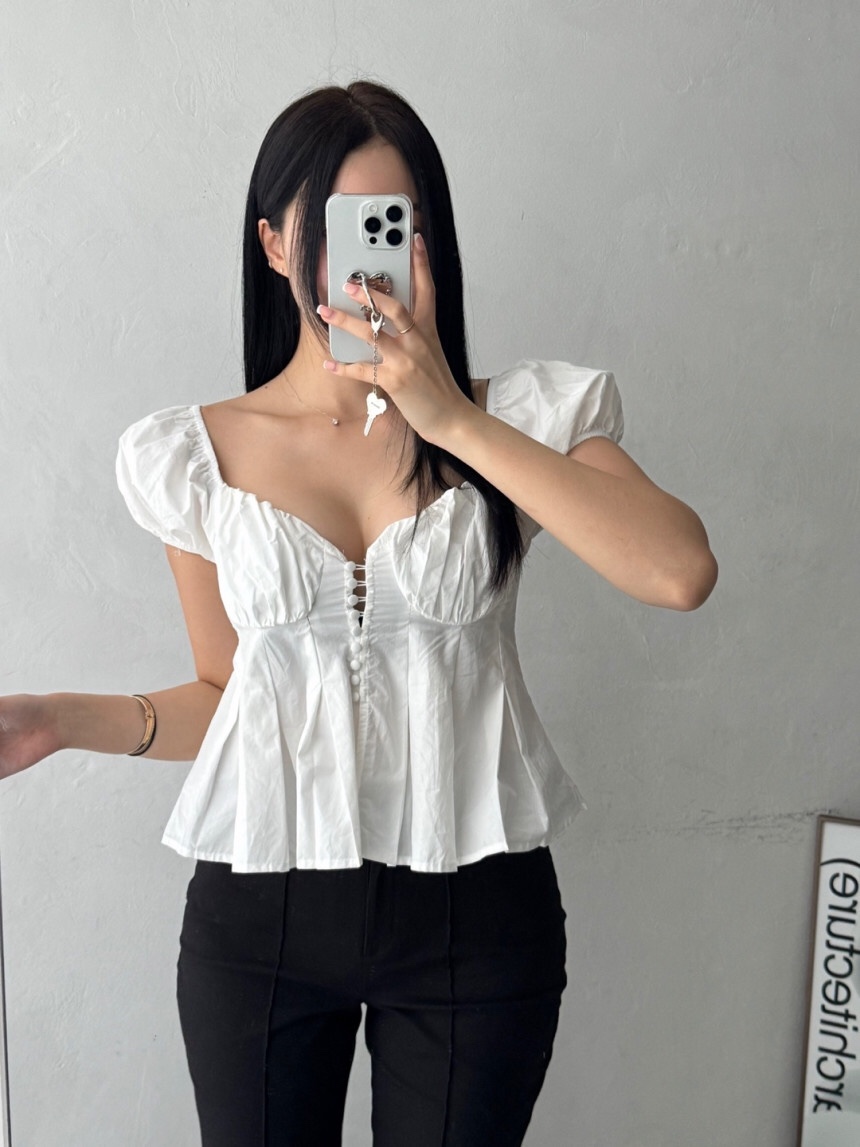 KC MARKET韓國代購㊣女裝新品25春夏休閑襯衫蕾絲衫可愛的KC MARKET襯衫/蕾絲衫圖色2