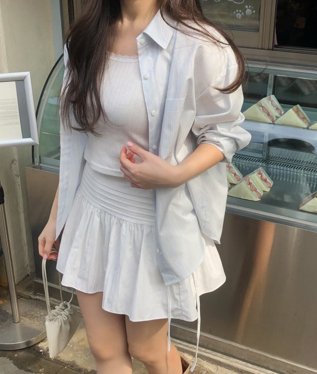 AND東大門㊣直郵女裝新品真品25春夏休閑熱賣襯衫蕾絲衫條紋AND襯衫/蕾絲衫圖色2
