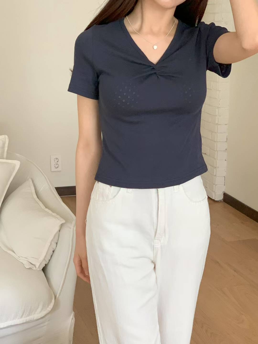 AND韓國代購㊣女士新款熱賣推薦真品休閑25春夏時尚職業T恤V領ANDT恤圖色6