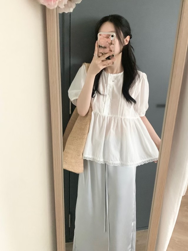 AND韓國代購㊣女士新款25春夏時尚真品人氣職業推薦襯衫蕾絲衫AND襯衫/蕾絲衫