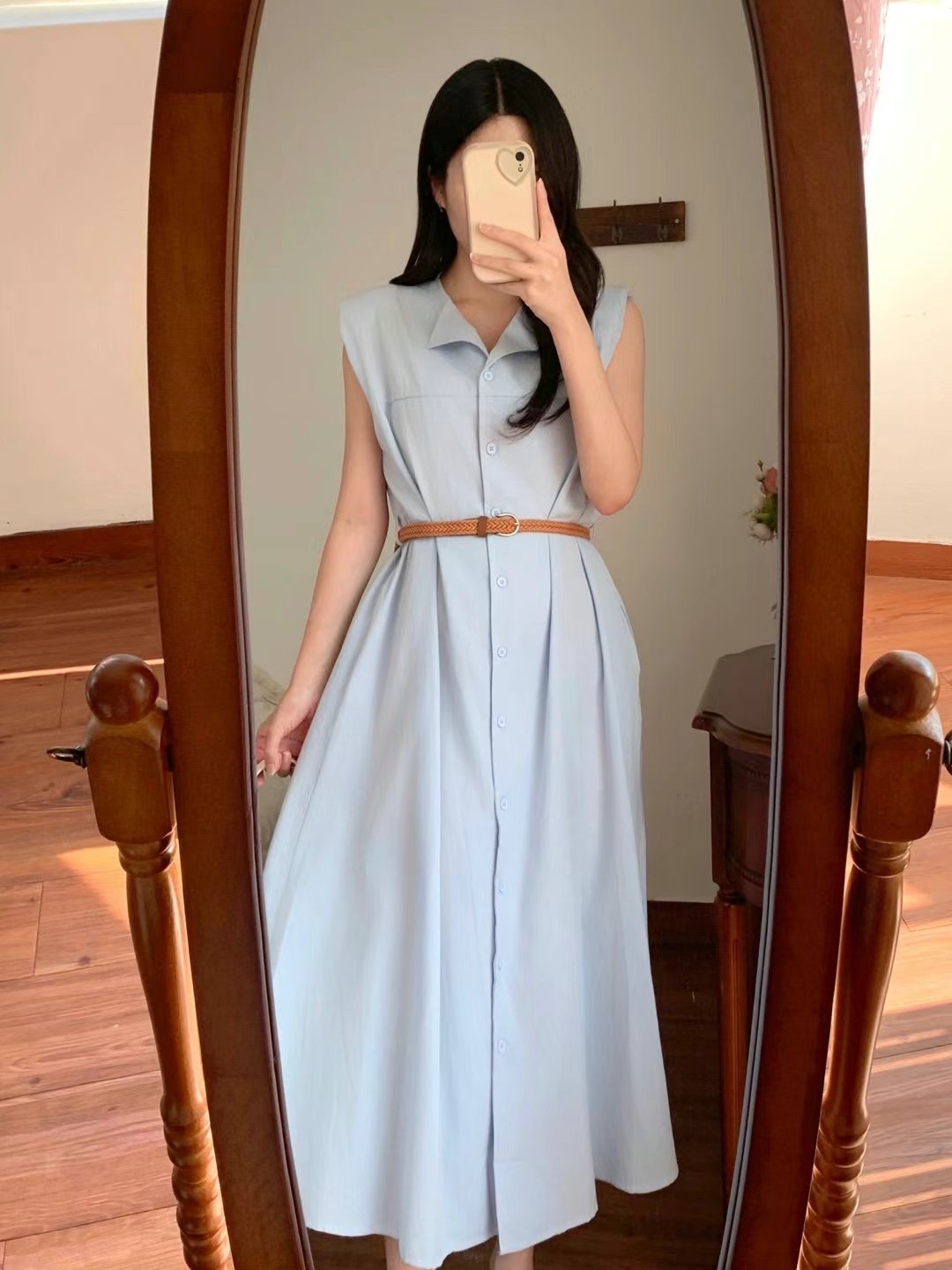 LALAGIRL韓國直郵㊣女裝新款25春夏真品熱賣職業連衣裙含腰帶COCOON連衣裙圖色2