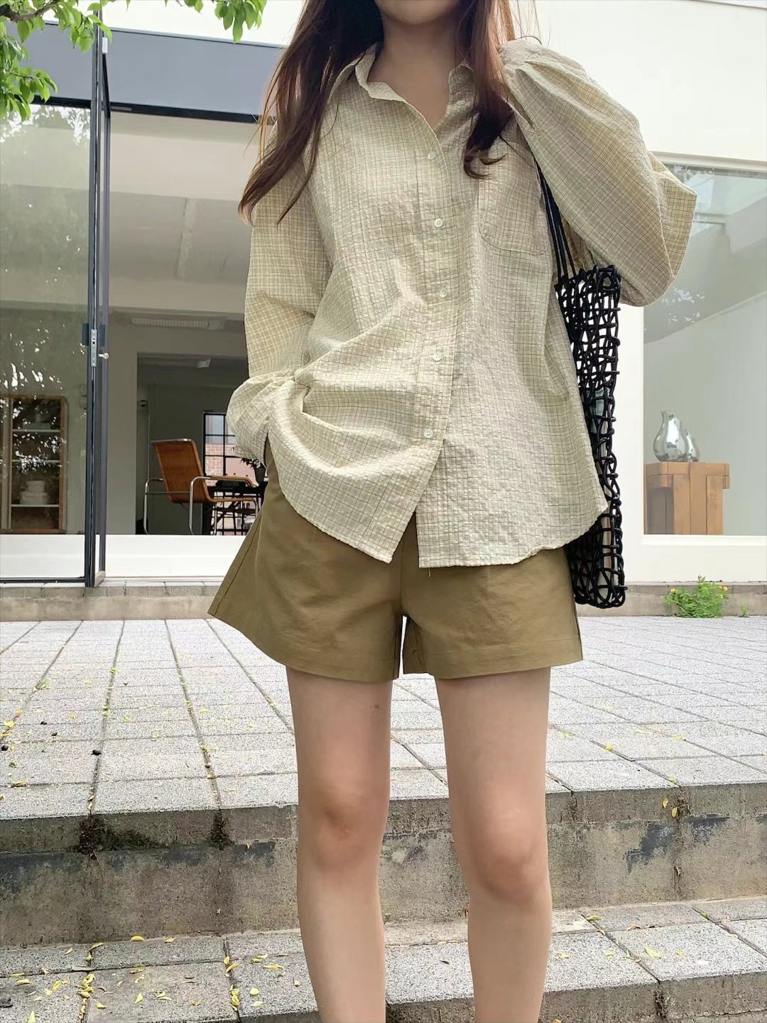 POMELO東大門㊣實拍女裝新款職業時尚熱賣25春夏襯衫蕾絲衫格紋POMELO襯衫/蕾絲衫